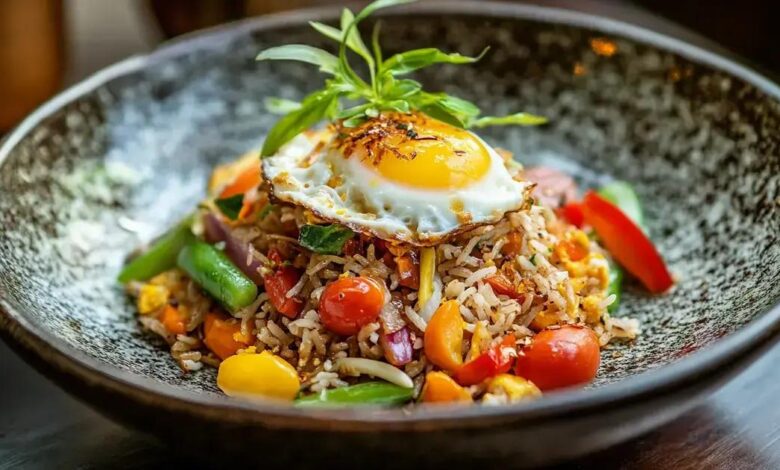 Arroz frito marrom saboroso à moda tailandesa