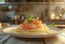 Bigoli com salmão defumado