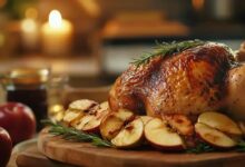 Frango assado com maçãs e alecrim