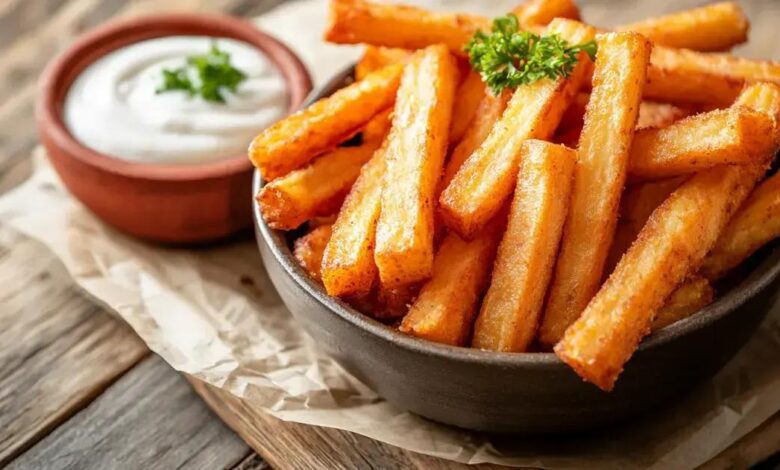 Inhame frito com maionese picante