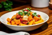 massa com abóbora cabotiá e chorizo