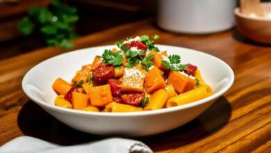massa com abóbora cabotiá e chorizo