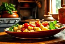 nhoque e salada de espinafre