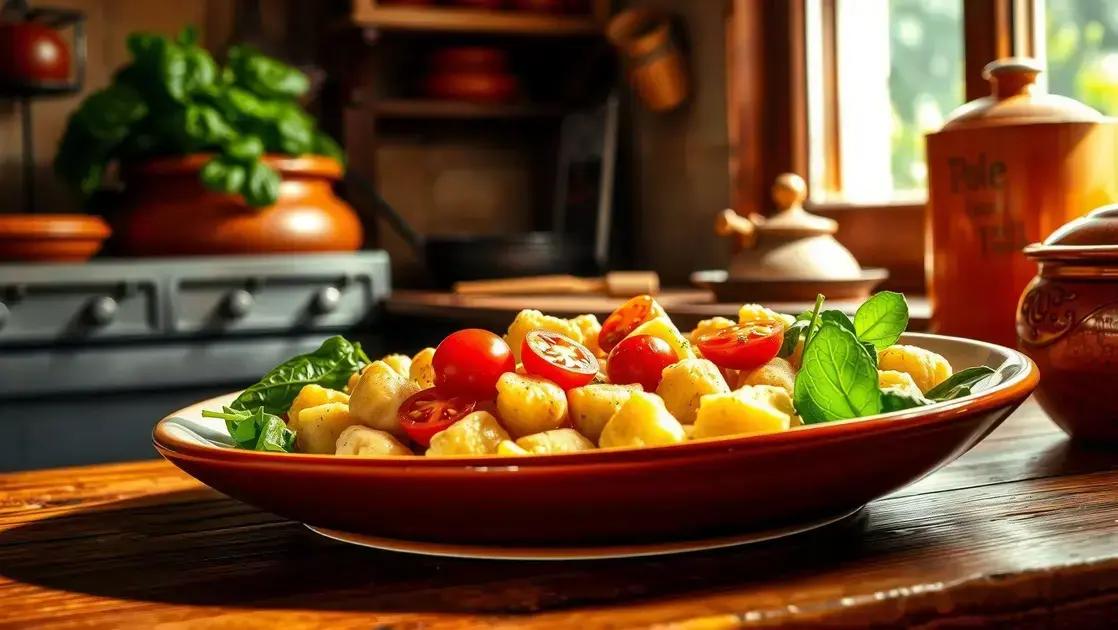 nhoque e salada de espinafre