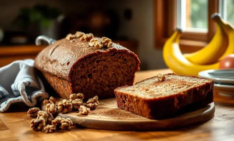 Pão de banana com nozes e canela