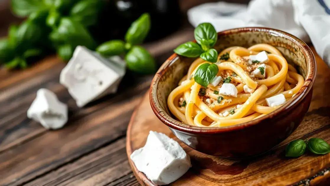 Penne com queijo de cabra e manjericão