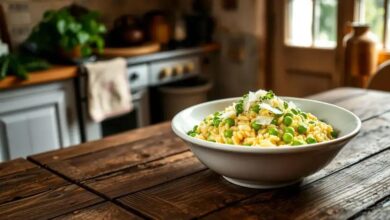 Risoto com ervilhas frescas