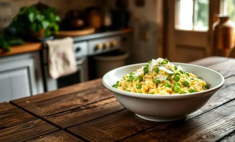 Risoto com ervilhas frescas