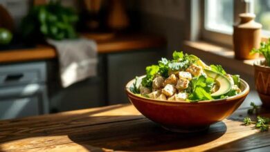 Salada de frango com abacate