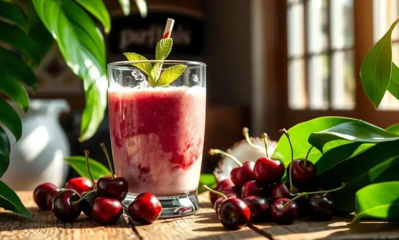 Smoothie de cereja com leite de coco