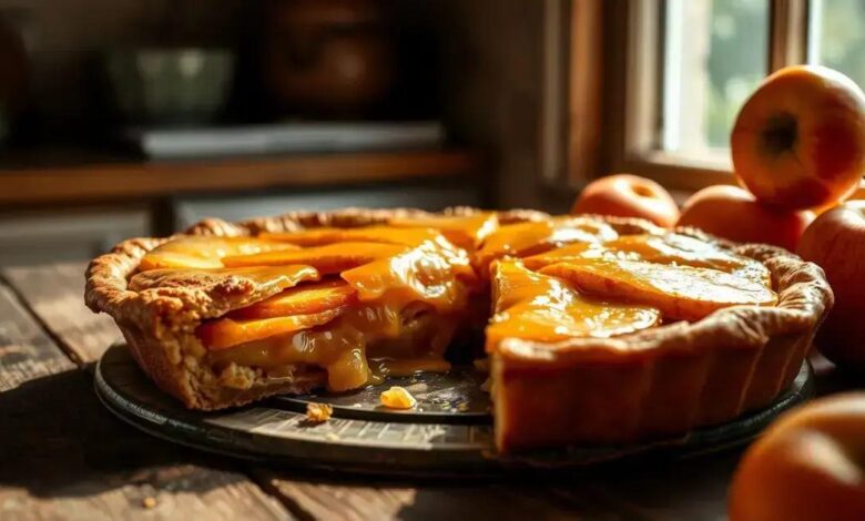Torta de maçã com cobertura de damasco
