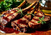 Costeletas de cordeiro marinadas no vinagre balsâmico