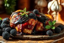 Coxas de frango com molho de amora e balsâmico