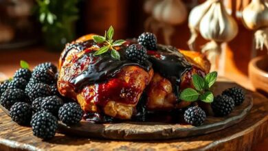 Coxas de frango com molho de amora e balsâmico