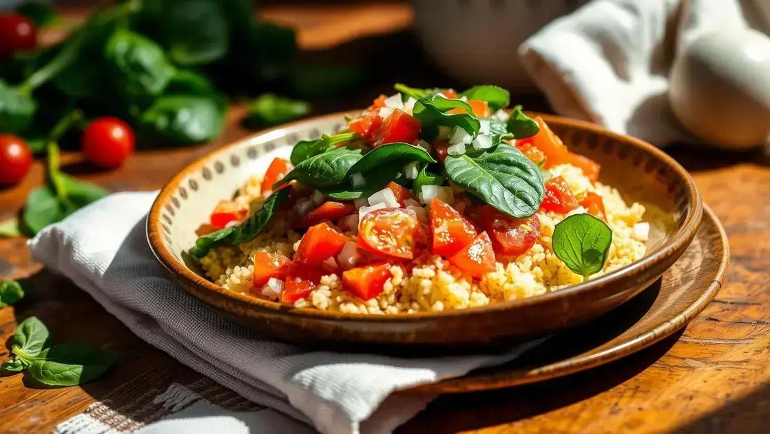 Cuscuz de espinafre, tomate e cebola
