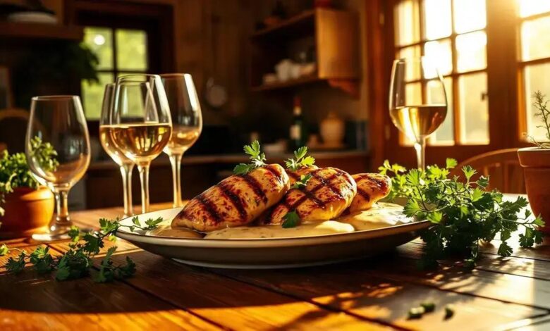 Frango com molho de creme de vinho branco