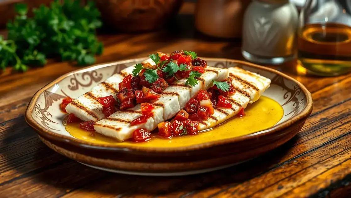 Peixe grelhado com relish de tomate seco