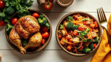 Salada de frango com brócolis assados