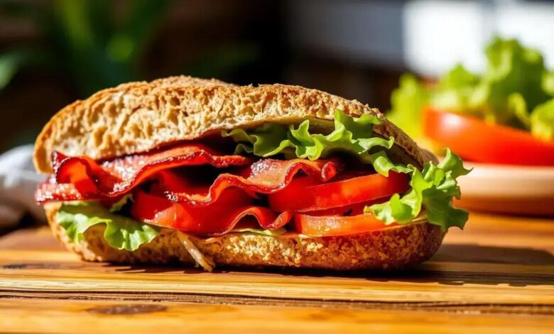 Sanduíche de bacon, alface e tomate