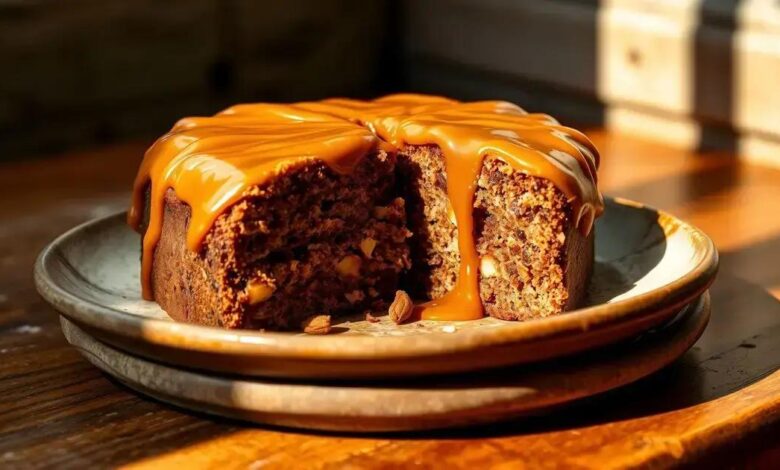 Bolo de fudge de amendoim com caramelo