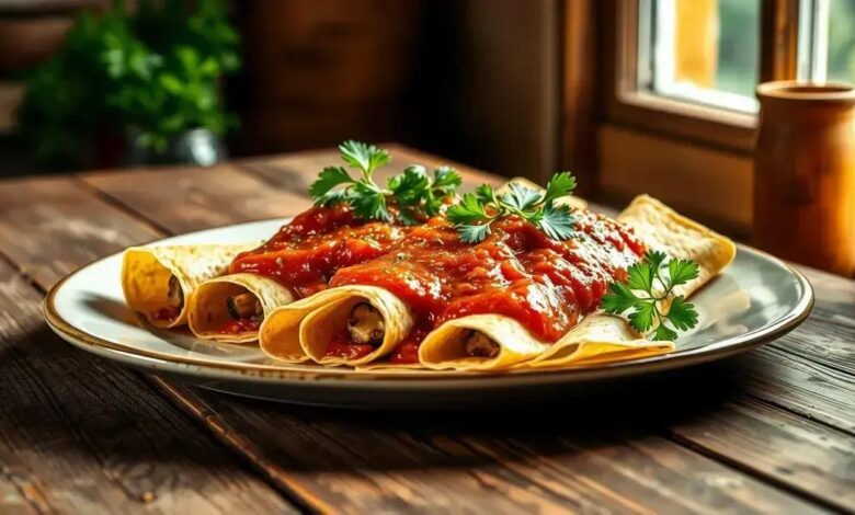 Crepes de cogumelos com molho vegetariano