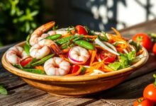 Salada de camarão, ervilha e nabo