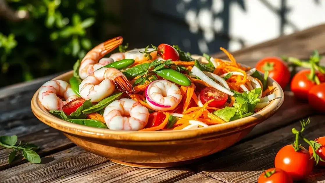 Salada de camarão, ervilha e nabo