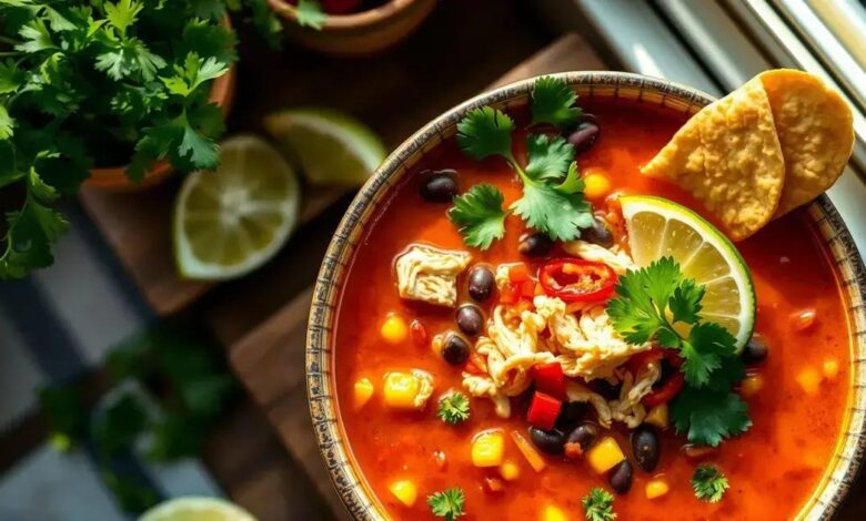 Sopa de frango com tortilhas