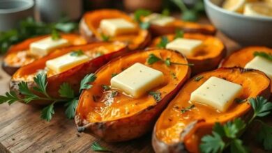 Batatas-doces assadas com manteiga