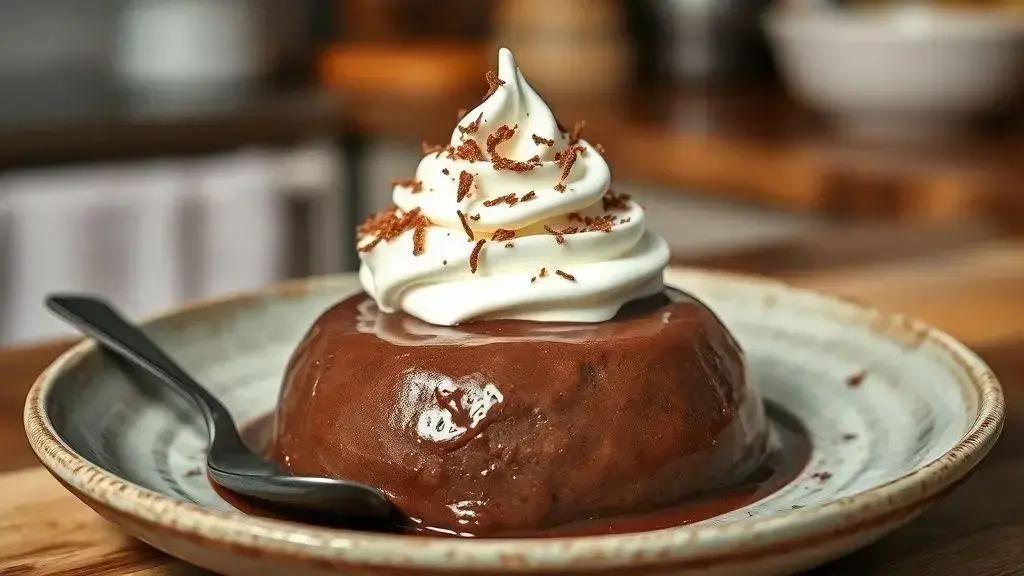 Pudim de chocolate cremoso com chantilly de coco