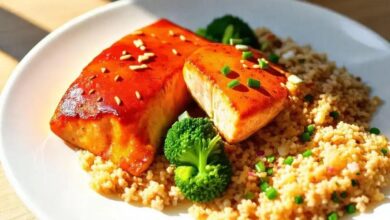 salmão doce e defumado com arroz