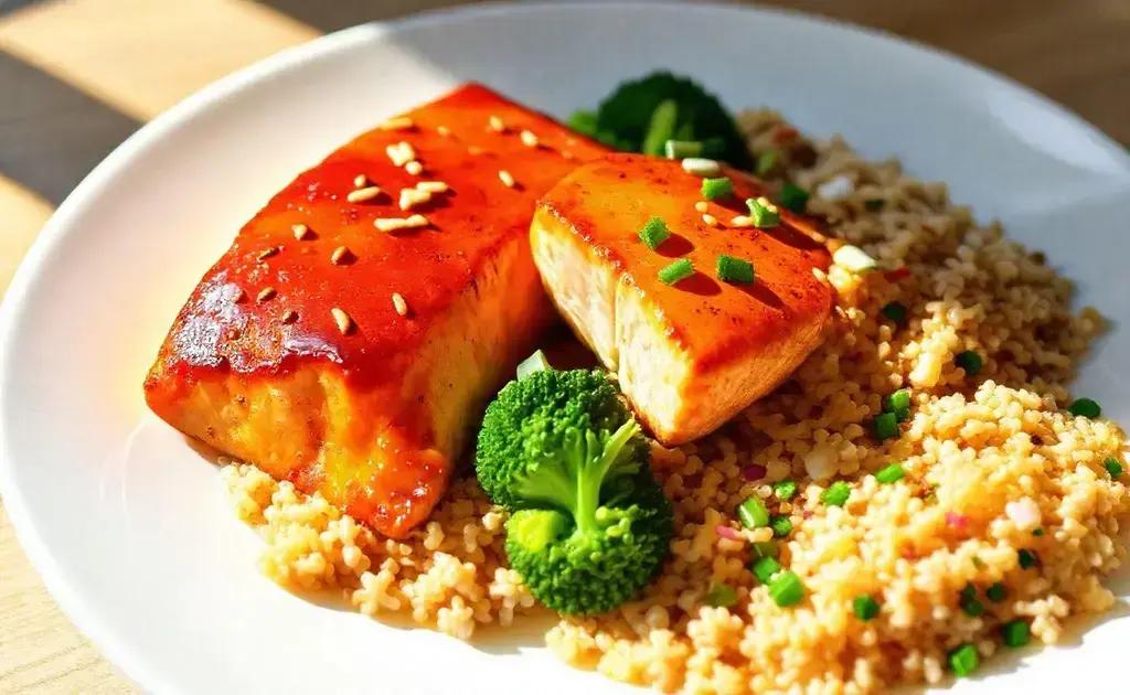 salmão doce e defumado com arroz